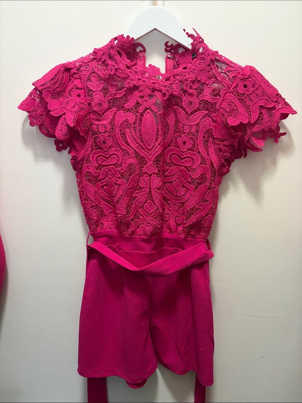 Fashion Nova Hot Pink Lace Romper